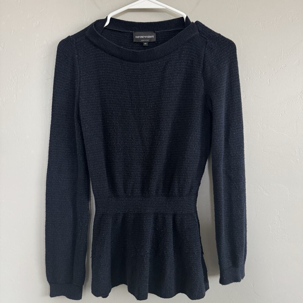 Emporio Armani Women’s Black Sweater Size 40 Peplum Long Sleeve